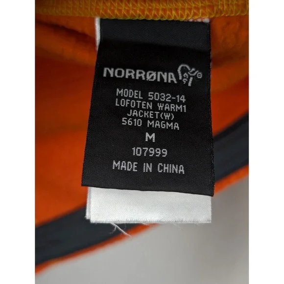 Norrona Lofoten Warm1 Orange Fleece Jacket Womens M Full Zip Running Hiking - Picture 7 of 11